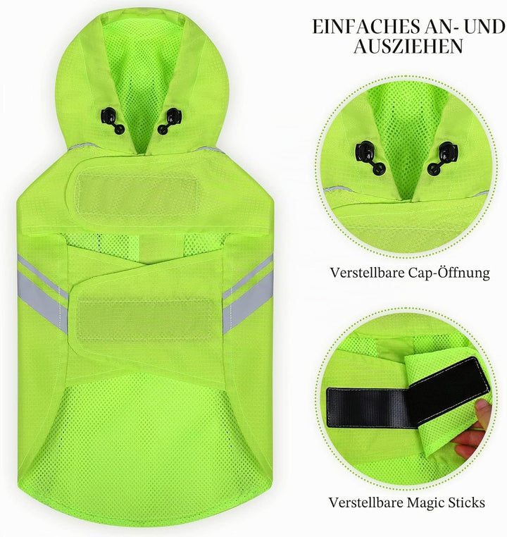 VIVAGLORY Hunderegenmantel für grosse Hunde, leicht an- und ausziehbare Regenbekleidung, reflektiere