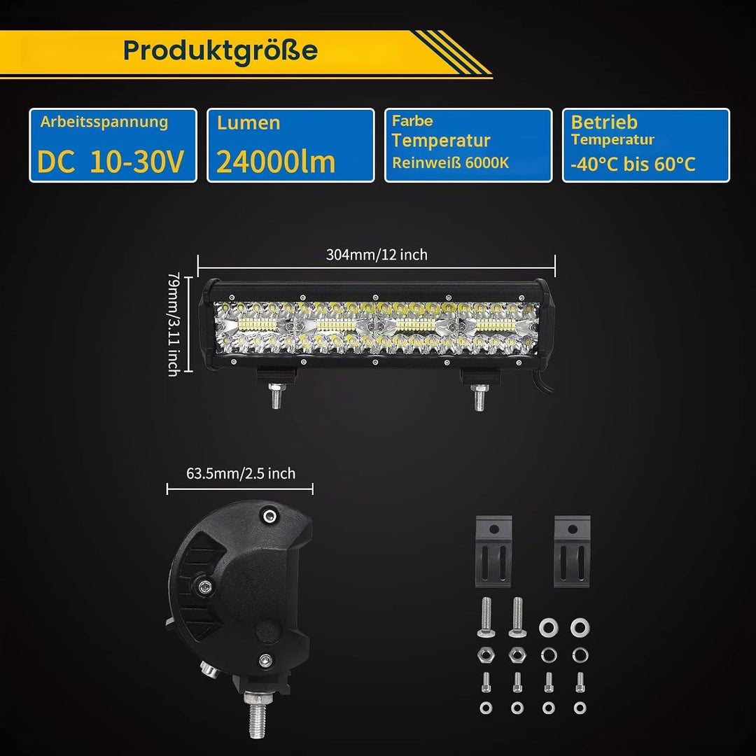 SKYWORLD LED Arbeitsscheinwerfer Bar 30.4cm 240W LED Scheinwerfer 12V 24V Arbeitslicht Zusatzscheinw