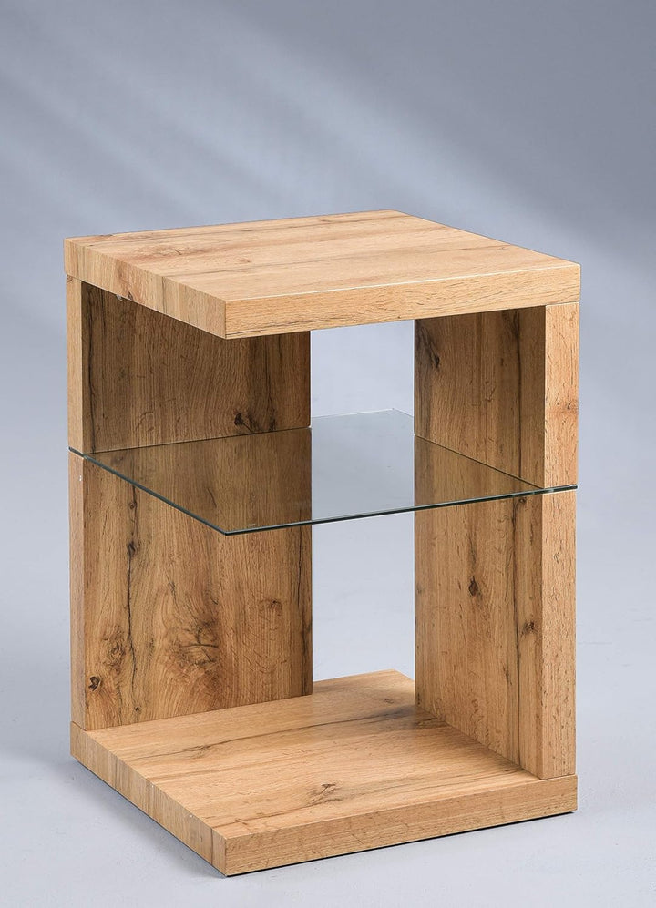 HomeTrends4You Domingo Beistelltisch/Nachttisch, MDF, Sicherheitsglas, Wildeiche,
