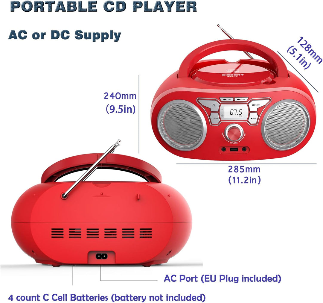 Tragbares Radio – mit CD-Player, Bluetooth Boombox, UKW-Radio, Fernbedienung, USB/AUX-Eingang, Kopfh