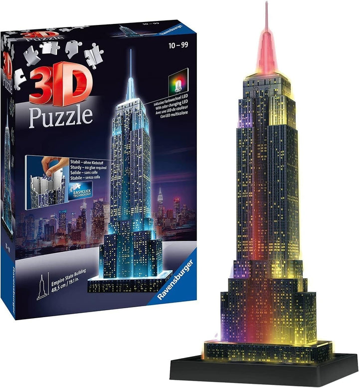 Ravensburger 3D Puzzle Empire State Building bei Nacht 12566 - das berühmte Gebäude in New York - le