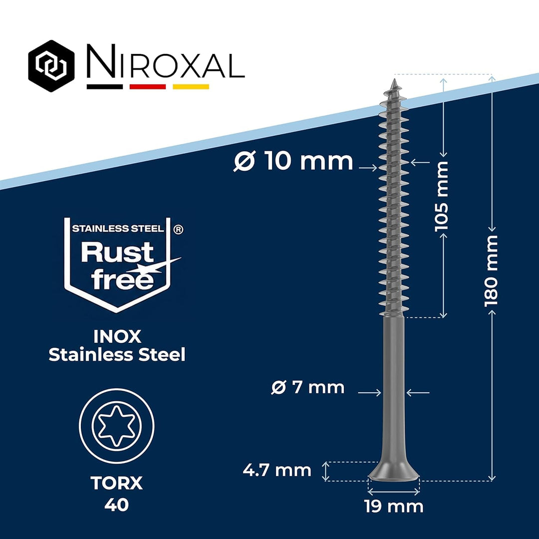 Holzschrauben Torx Schrauben 10x180 Edelstahl V2A rostfrei Spanplattenschrauben für Holz Teilgewinde
