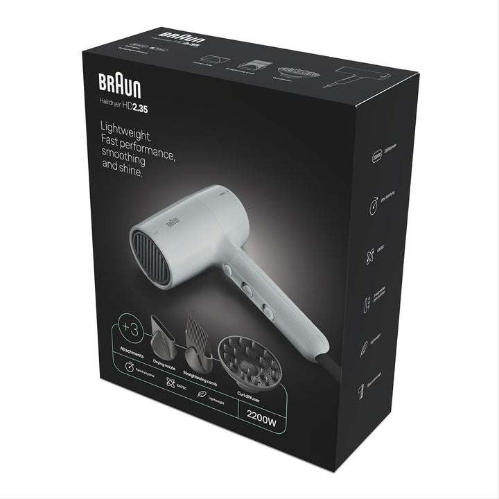 Braun Haartrockner HD2.35 – Leichter Haartrockner mit Diffusor, Glättkamm und Stylingdüse für alle H