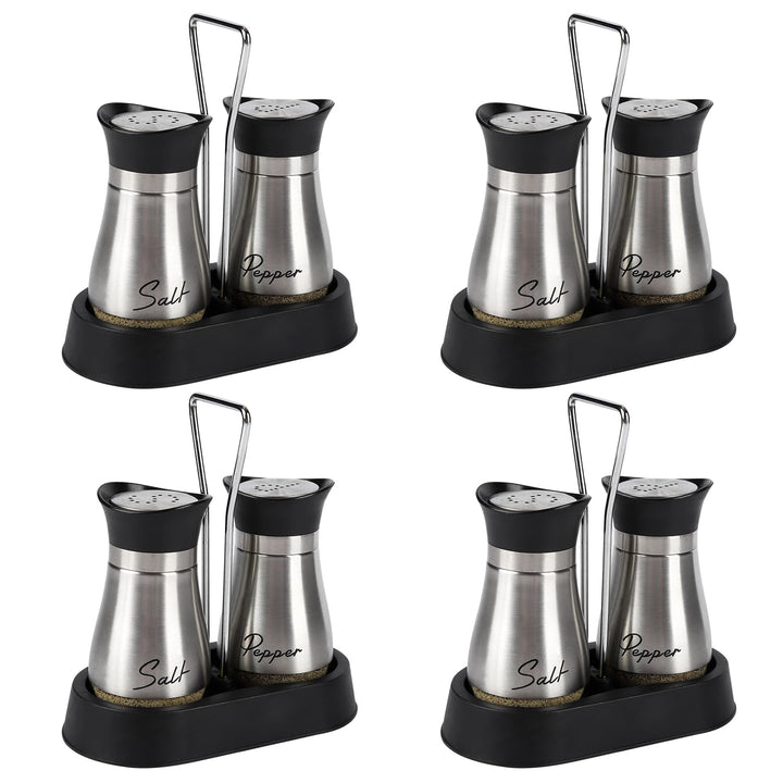 Salz und Pfefferstreuer Set, Salz und Pfefferstreuer Set mit Halter, 8 Stück Edelstahl und Glasflasc