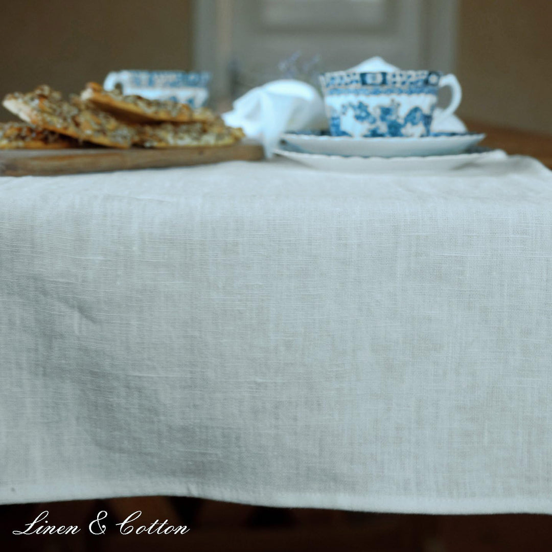 Linen &amp; Cotton Vintage Rustikal Shabby Chic Tischläufer Stoff Rustico -100% Leinen, Ecru Weiss Weiss