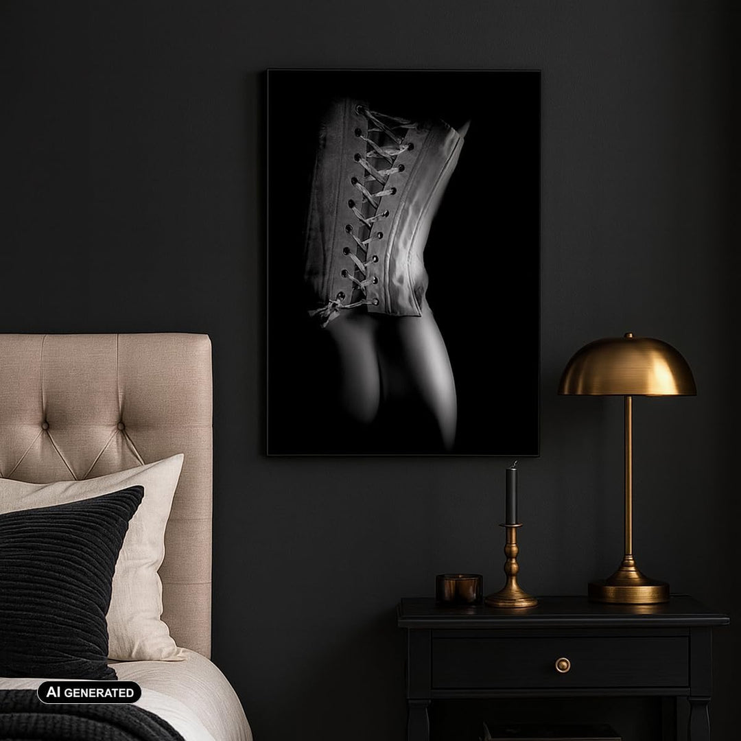 Bilder auf Leinwand Weiblicher Körper Leder Korsett Frau Leinwandbild mit Rahmen 45x80cm Wandbilder