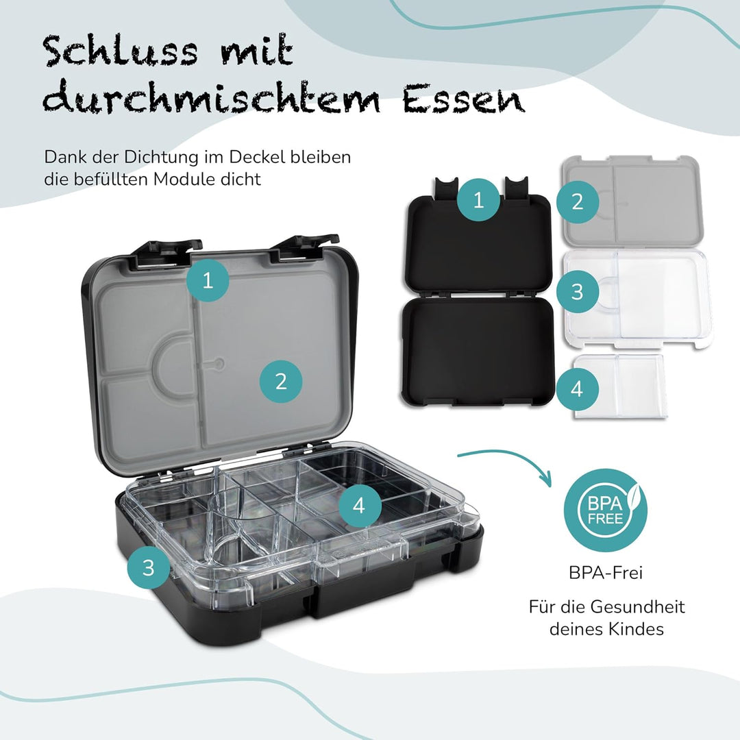 Brotdose Regenbogen für Kinder mit Fächern - Bento Box auslaufsicher - robust - BPA Frei Lunchbox -