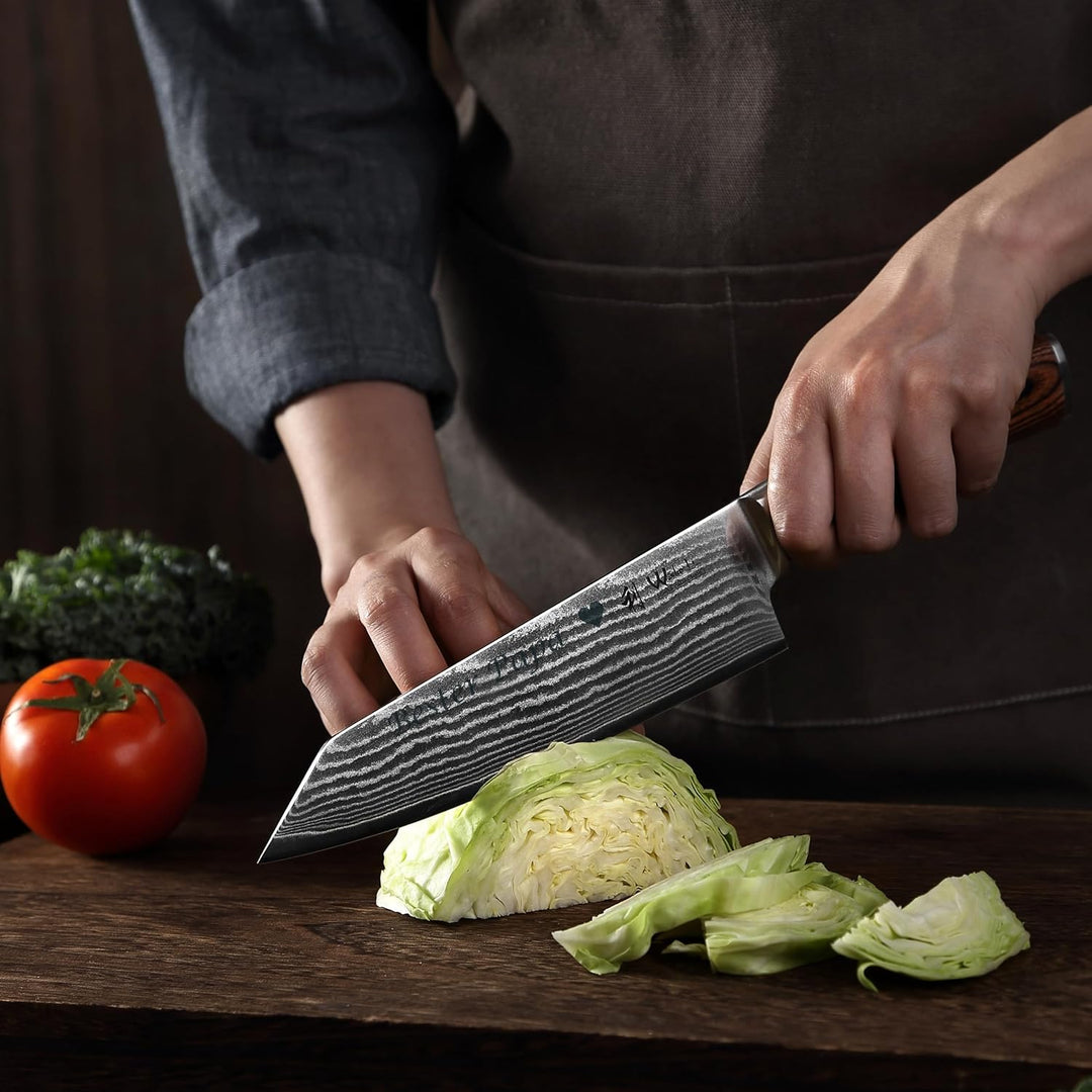 Wakoli EDIB Damast Chefmesser Kiritsuke mit Gravur – Personalisiertes Messer, 20cm Klinge aus 67 Lag