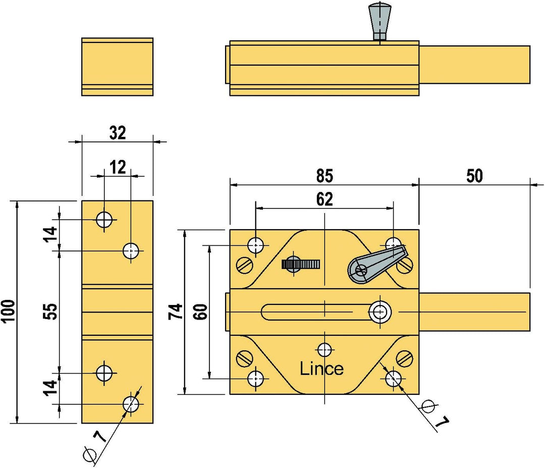 Lince Riegelschloss 2940 Bi 0 Bronze Englisch, 0 Bronze Englisch