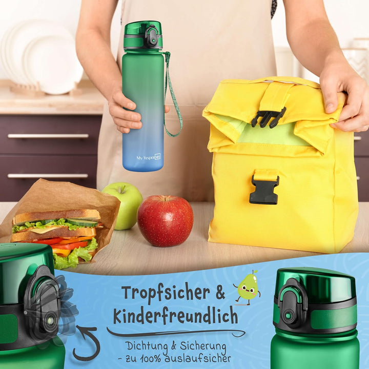 My Vesperbox – Minny - Kinder Trinkflasche auslaufsicher – 350ml, 500ml, 750ml – mit Strohhalm oder