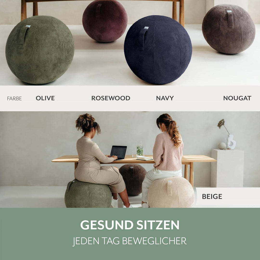VLUV® BOL VLIP Sitzball Büro Ergonomisch [Atmungsaktiv mit Tragegriff und Wegrollschutz] Waschbarer