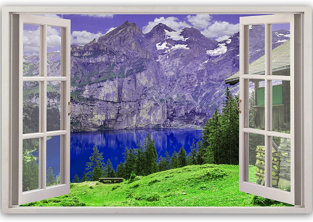 Feeby Bild auf Vlies Leinwand Blick Durch Ein Fenster 3D-Illusion 90x60 cm Kunstdruck Modern Wandbil