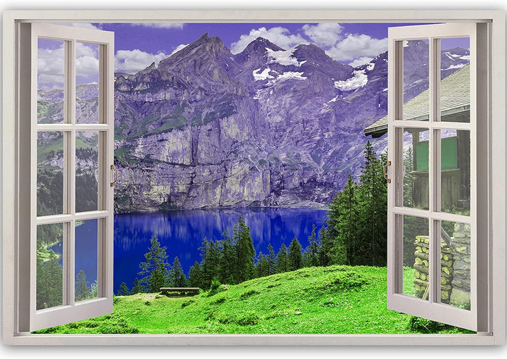 Feeby Bild auf Vlies Leinwand Blick Durch Ein Fenster 3D-Illusion 90x60 cm Kunstdruck Modern Wandbil