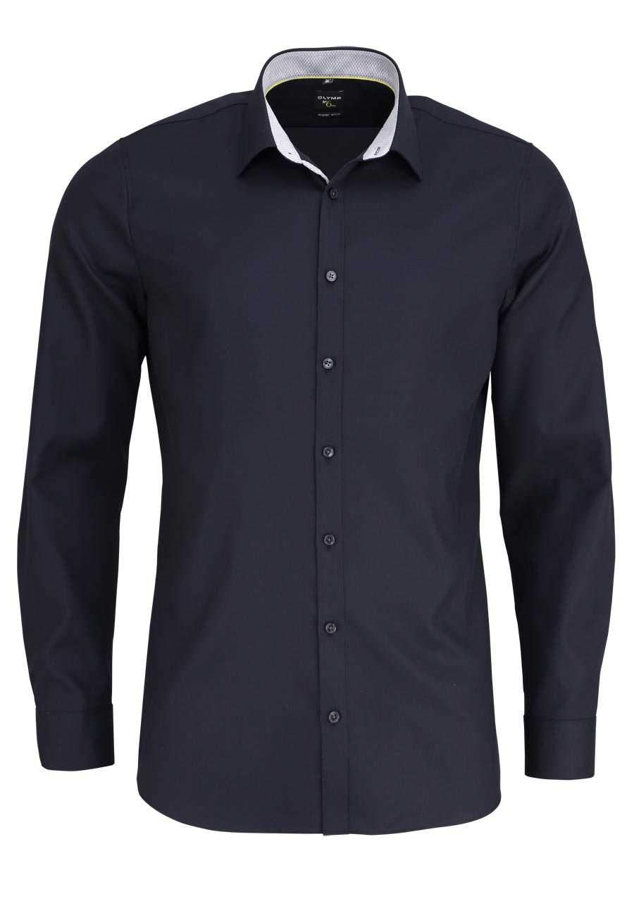 OLYMP No. Six super Slim Hemd Langarm Stretch bügelleicht Nachtblau, Schwarz
