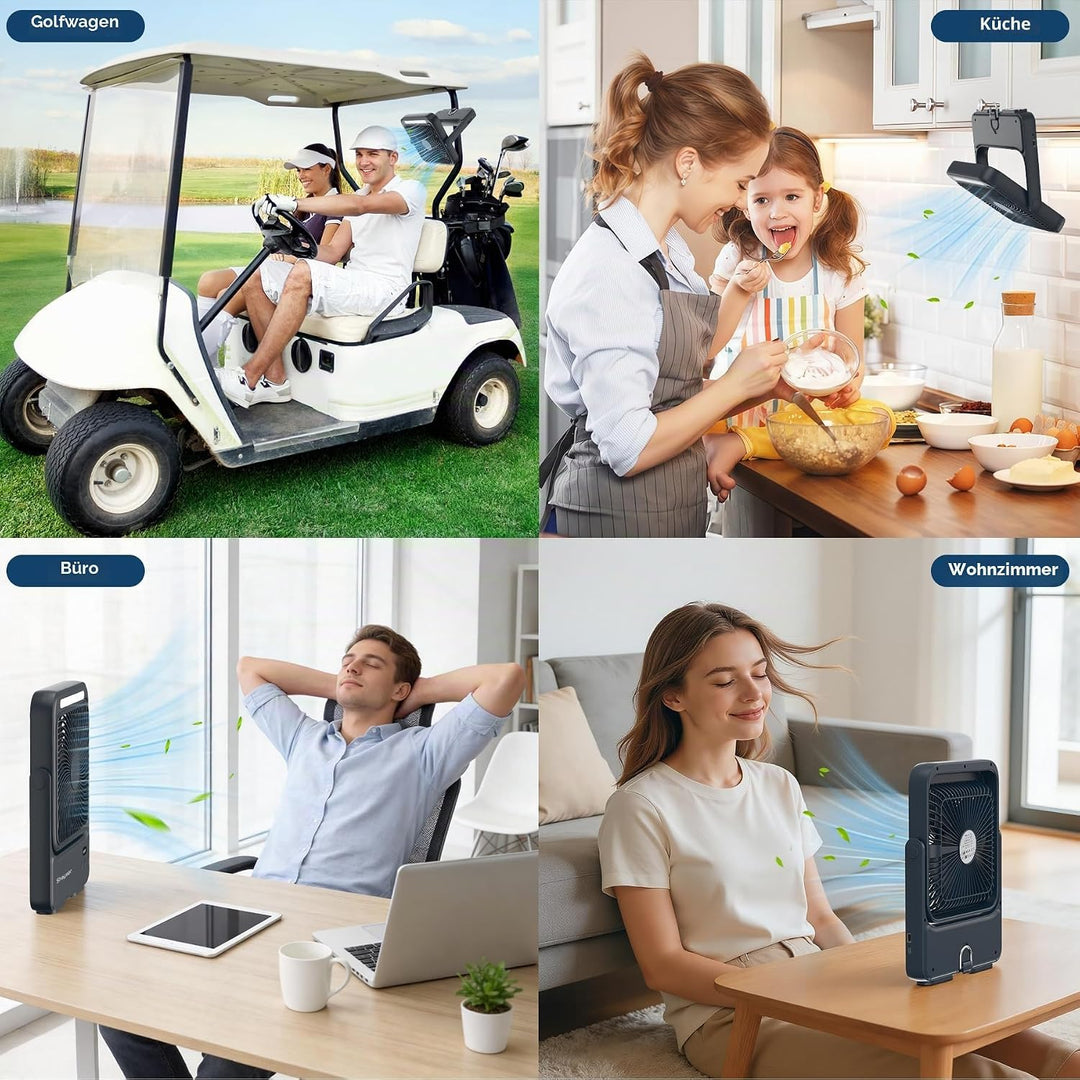 Ventilator 20000mAh Akku Tischventilator USB Camping Ventilatoren mit Lampe, 4 Getriebe,12-43 Std.La