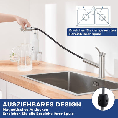 Niederdruck Armatur Küche Ausziehbar DETBOM,Küchenarmatur Ausziehbar Niederdruck Magnet Andocken,Mis