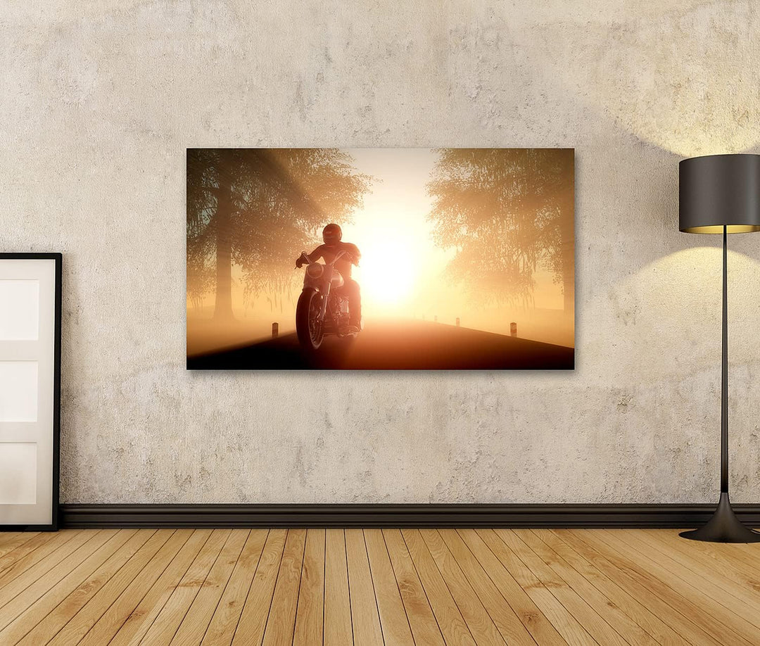 islandburner Bild auf Leinwand Motorrad Fahrer Auf Landstrasse Im Sonnenlicht Bilder Wandbilder Post