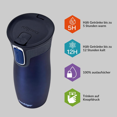 Contigo West Loop Autoseal Thermobecher, Edelstahl Isolierbecher, Kaffeebecher To Go, BPA frei, ausl