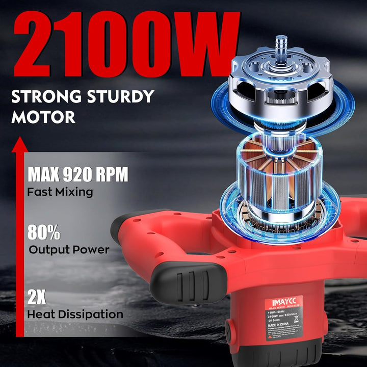 IMAYCC Mörtelrührer, 2100W Betonmischer, Rührwerk Beton with 6 Speed, Quirl Mörtelrührer m14, Rührge