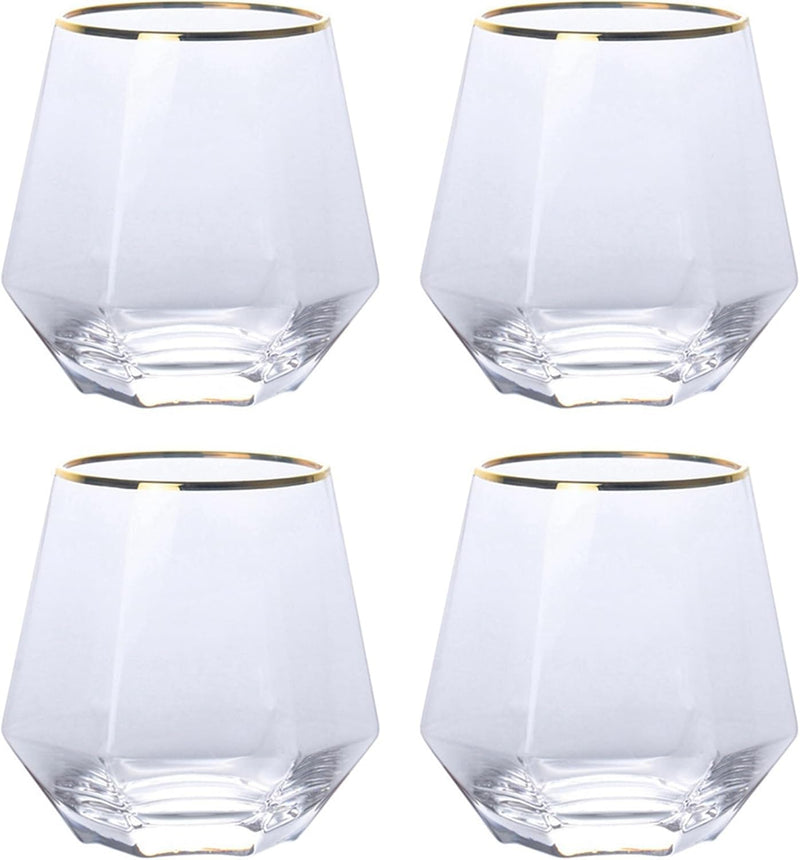 300ml Diamant Whiskey Gläser 4/6 Set, Klar Geometrisch Modisch Wasser Saft Tumbler Gekippt Scotch Gl