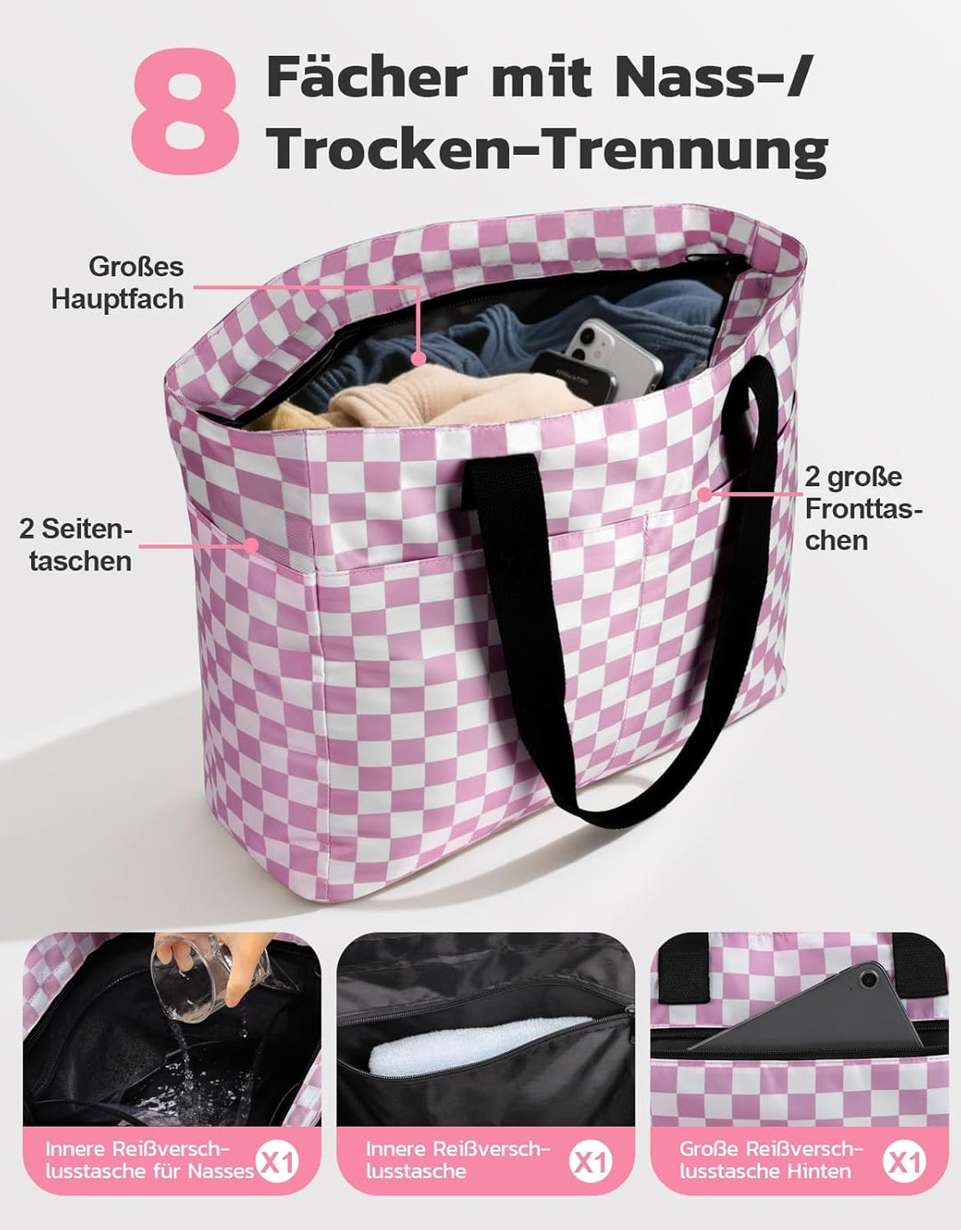 ISEYOU Strandtasche XXL Familie mit Kühltasche, Gross Strandtasche mit Reissverschluss Wasserdicht S