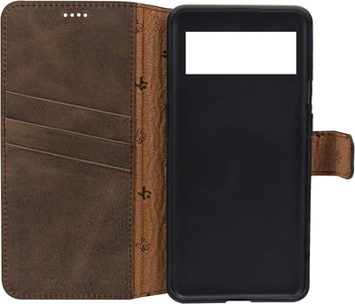 Suncase Book-Style Hülle kompatibel mit Google Pixel 7A 5G Leder Tasche (Slim-Fit) Lederhülle Handyt