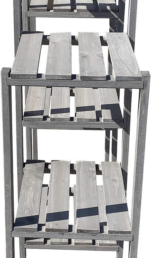 Melko Blumenregal Holz Pflanzregal Grau Blumentreppe 7 Stufen Blumenständer 97 x 31 x 87 cm Blumenle