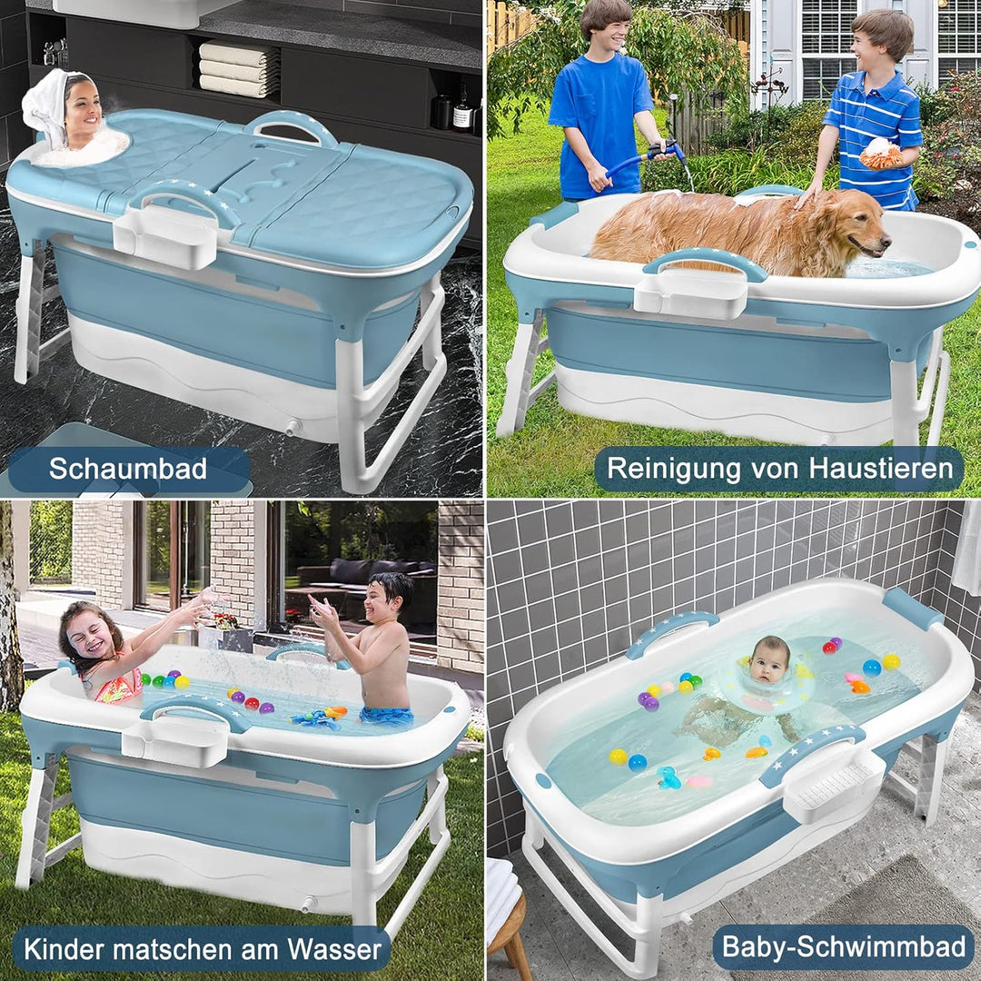 SUBTLETY Faltbare Badewanne Erwachsene Tragbare Klappbadewanne mit Abdeckung Seifenkorb & Griff Wann