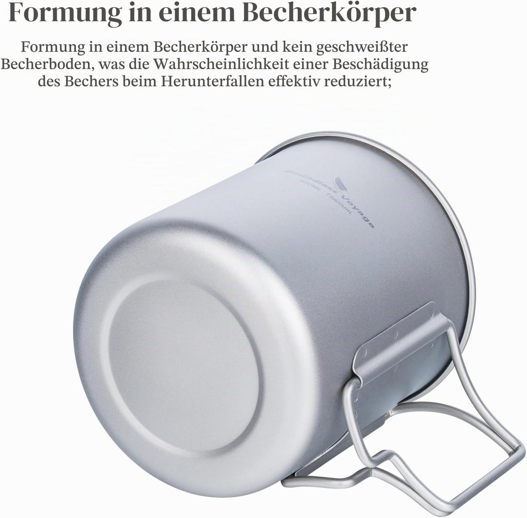 iBasingo Titan Becher Camping Topf Outdoor Kaffee Tee Tasse mit Deckel &amp; Faltbarem Griff 200ml/300ml