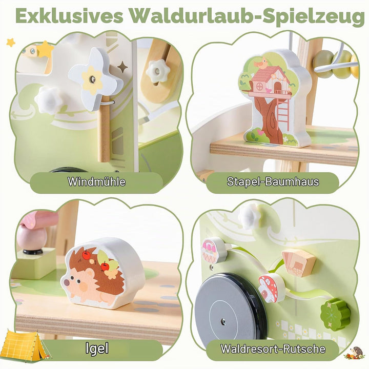 ROBOTIME Baby-Lauflernwagen Holz, Multifunktionale Aktivitäts-Lauflernhilfe mit Höhenverstellung und