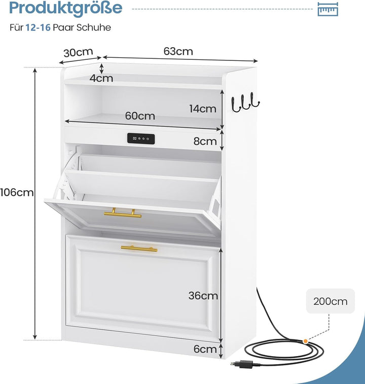 Brinlawb Schuhschrank mit Integrierter Geruchsentferner, Weiss Schuhkipper mit 2 Klappen, Schuhkommo