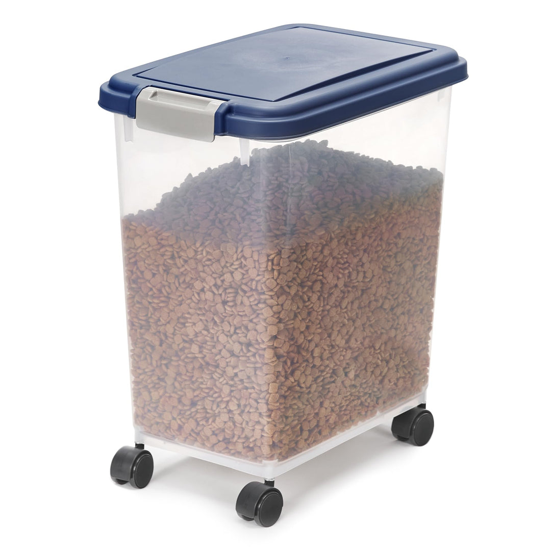 Iris Ohyama Katzenfutter Aufbewahrung mit Rollen, 30L/11kg, Graublau, Luftdichte Futterbox, Trockenf