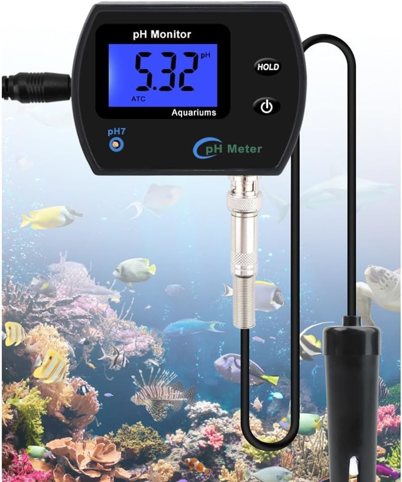 Aquarium pH Wert Messgerät, PH-990 Tragbares pH-Meter, pH Messgerät Wandmontage Wasseranalysator, Wa