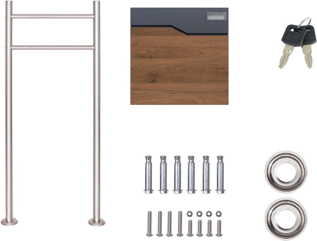 SCHARTEC Holz-Design dunkel Standbriefkasten SBS-SPB-7 freistehend Edelstahl Standfuss anthrazit mit