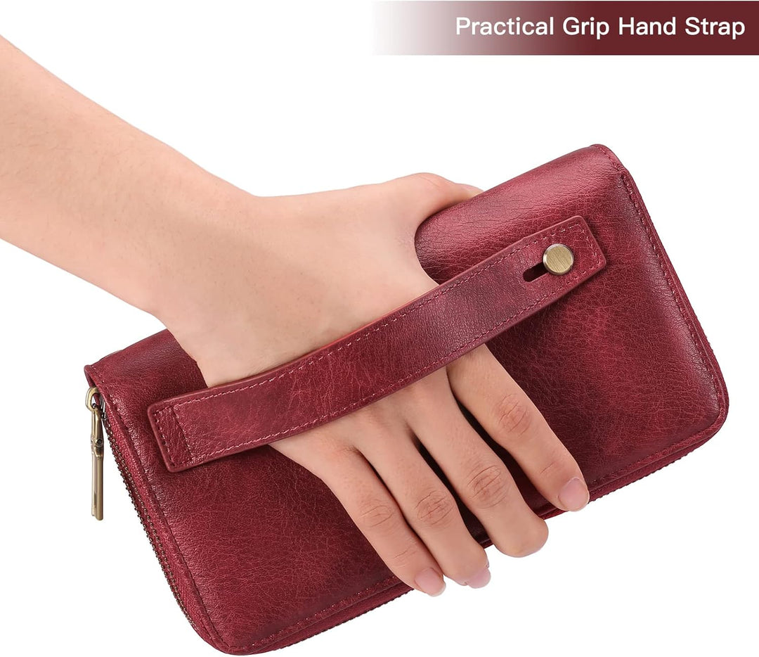 GAEKEAO Geldbörse Damen Gross, Portemonnaie Damen Veganes Leder Doppel Reissverschluss Kreditkartene