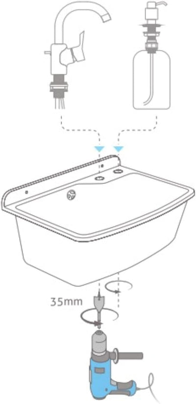 Waschbecken mit Siphon Ausgussbecken aus Kunststoff grau Granit Farbe, 61 cm Länge hängen Wasserinst