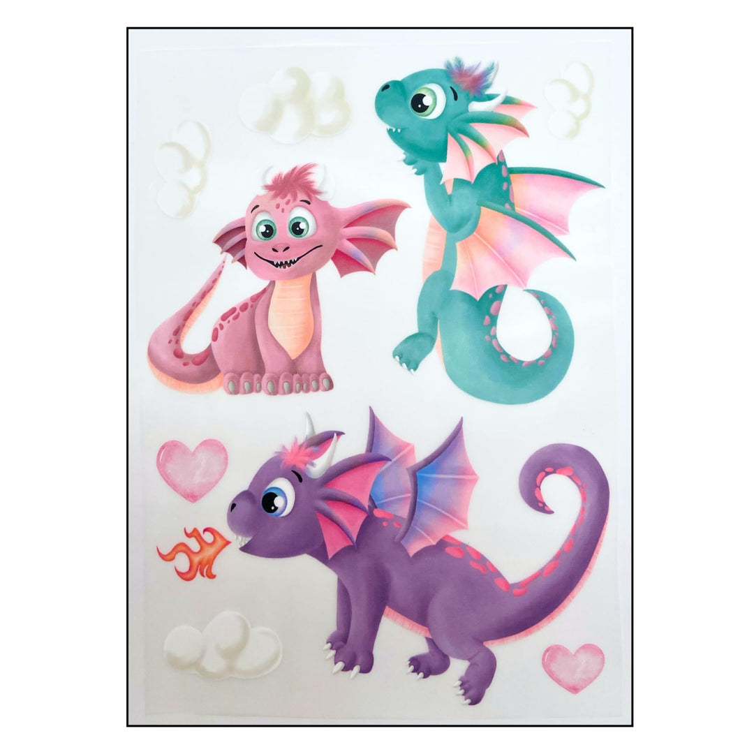 Bügelbilder Set für Textilien DIN A4 Kinder Mädchen Jungen Dino Einhorn gross klein Aufbügelbild zum