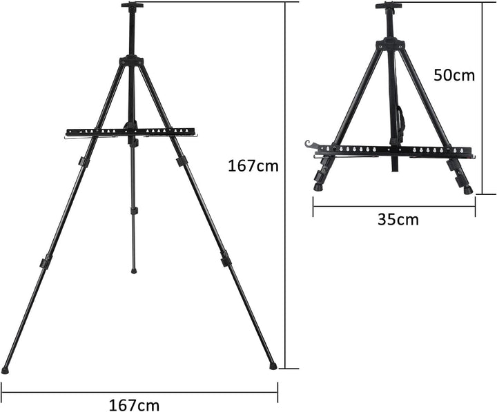 Trintion 2 Stück Aluminium Staffelei 50-167cm Verstellbar Feldstaffelei Schwarz Anzeigen Atelierstaf