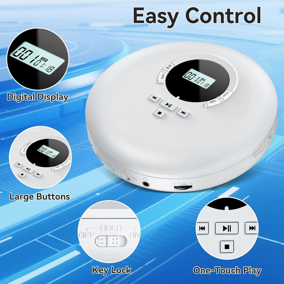 Gueray CD Spieler Tragbarer CD-Player Persönliche CD Players mit Kopfhörer LCD Display Anti-Skip Sch
