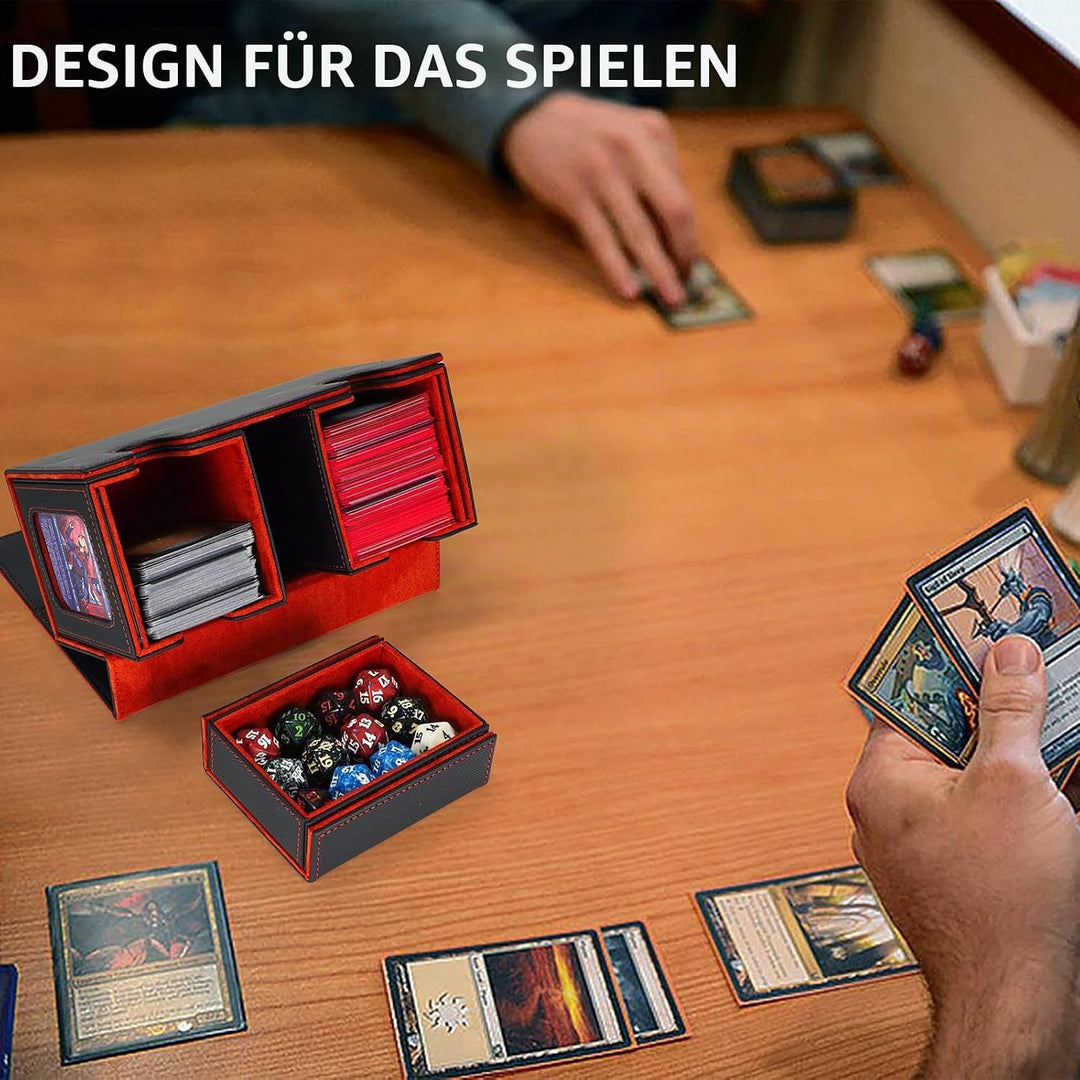 AFIING MTG Commander Kartenbox, 3-in-1 Karten-Aufbewahrungsbox für 200+ doppelt gesleevte Karten, Ma
