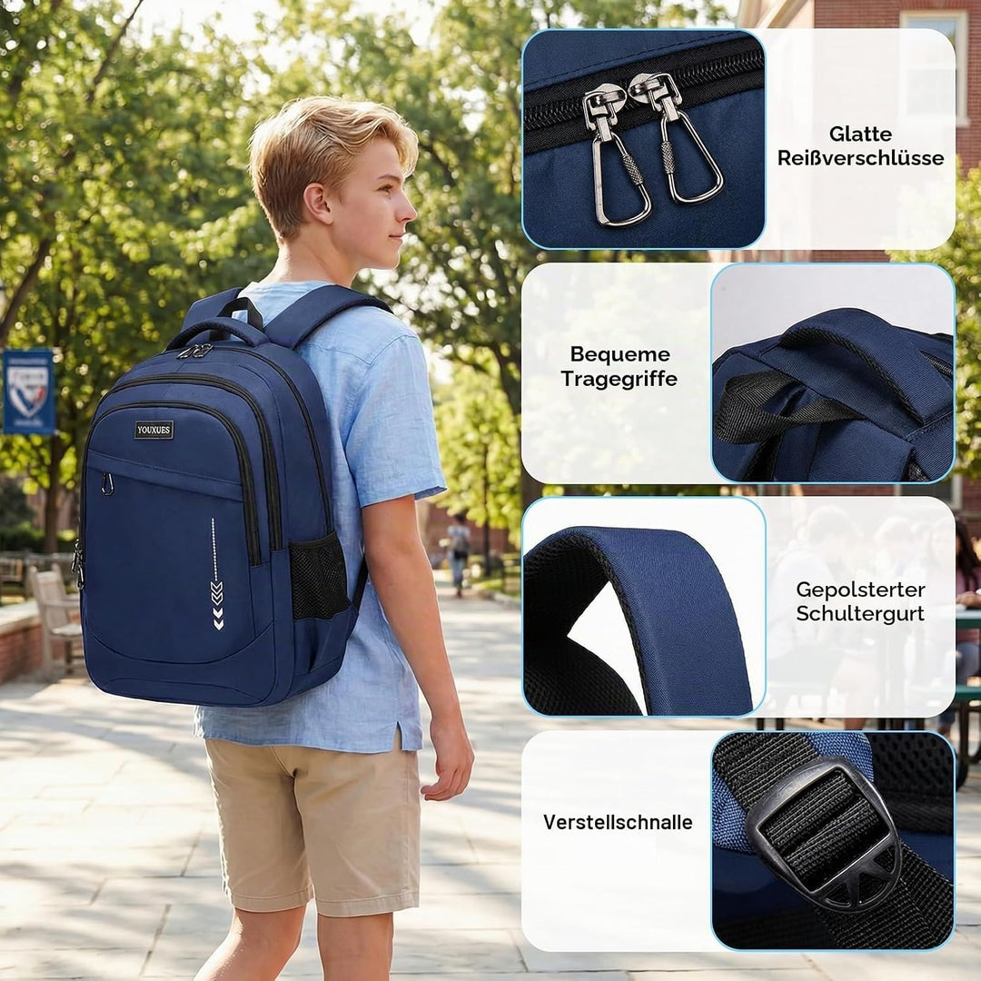 Amythe Schulrucksack Jungen Teenager Grosser Kapazität 30L, Rucksack Schule Gymnasium Oberstufe Schu