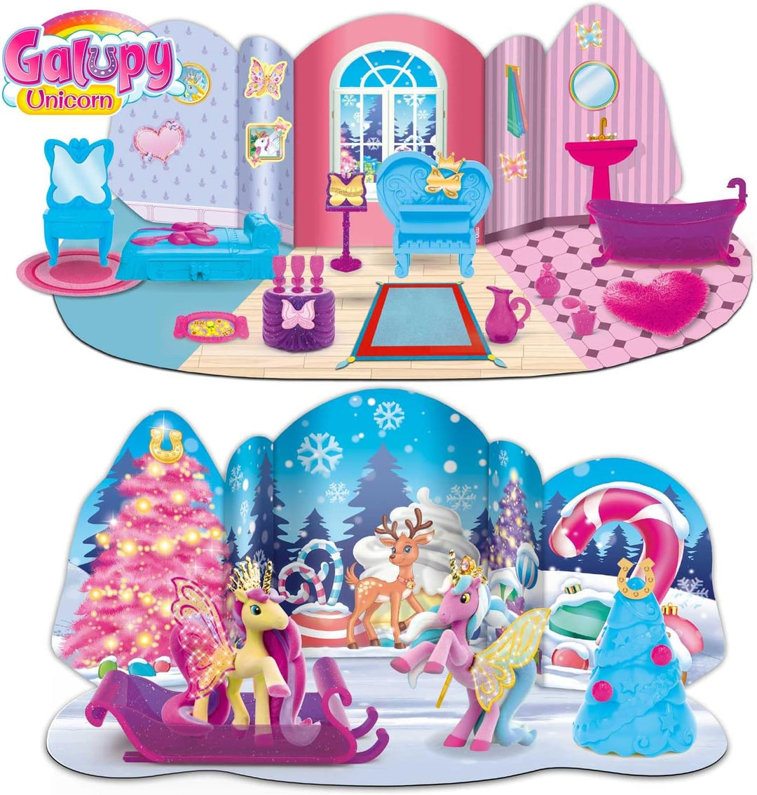 GALUPY UNICORN Adventskalender Kinder - Spielzeug Adventskalender mit 2 Exklusive Einhorn-Figuren Un