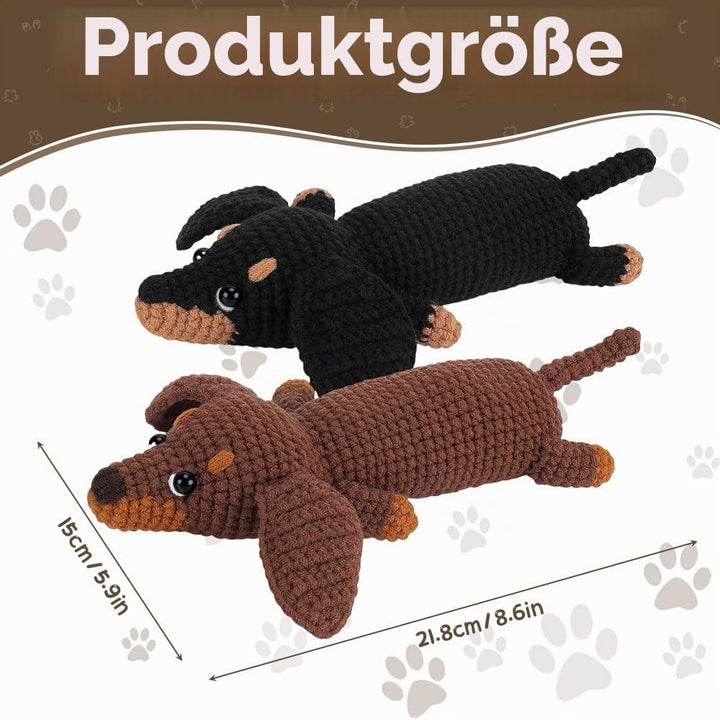 Wxeadu Häkelset für Anfänger, Häkelset Tiere, 2 Stück Dackel Garn Häkelnadel Set, Häkeln für Anfänge