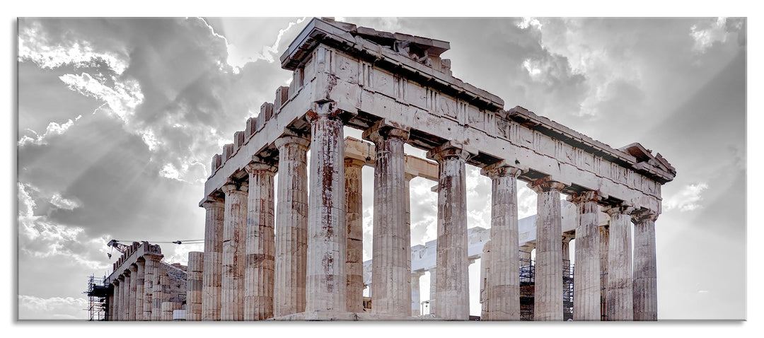Glasbild Panorama | Wandbild aus Echtglas | Propyläe von Akropolis in Athen | 100x40 cm | inkl. Aufh