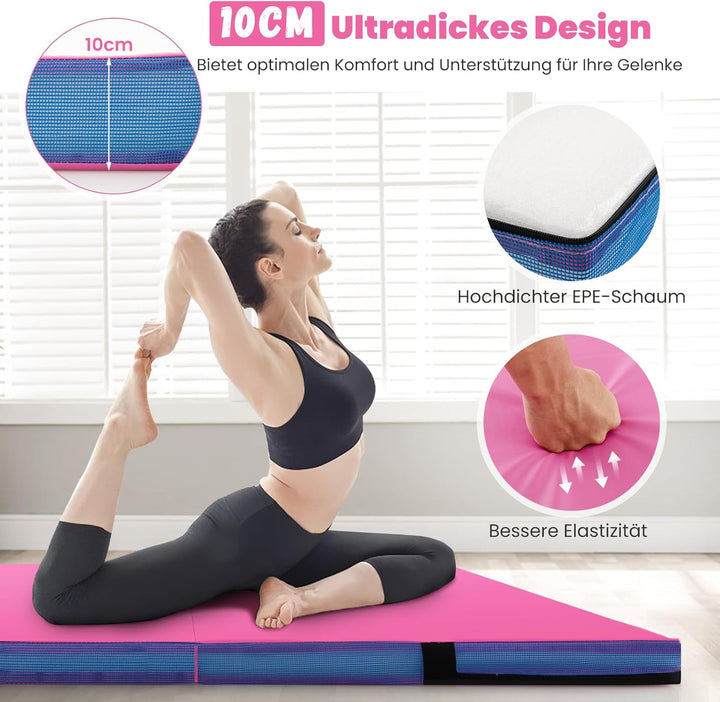 GOPLUS turnmatte klappbar, gymnastikmatte aus Kunstleder, Weichbodenmatte mit Griffe & Reissverschlu