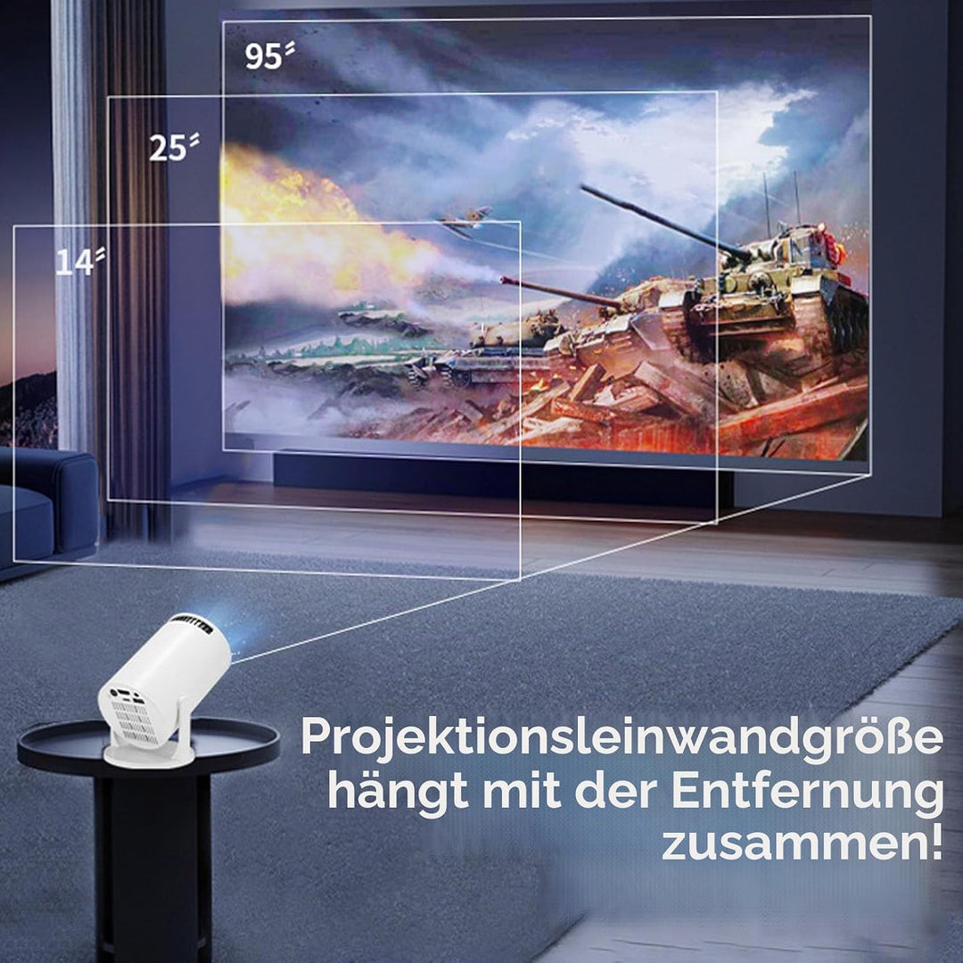 Outdoor Projektor mit WLAN und Bluetooth, Tragbarer 1080P Full HD 4K-Videoprojektor mit Fernbedienun