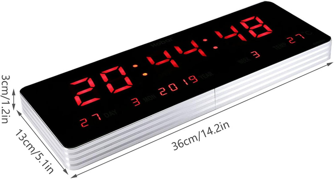 LED Digitaluhr, Aluminiumlegierung Rahmen Netzbetriebene Kalender Uhr Temperatur Wanduhren Grosse Ro