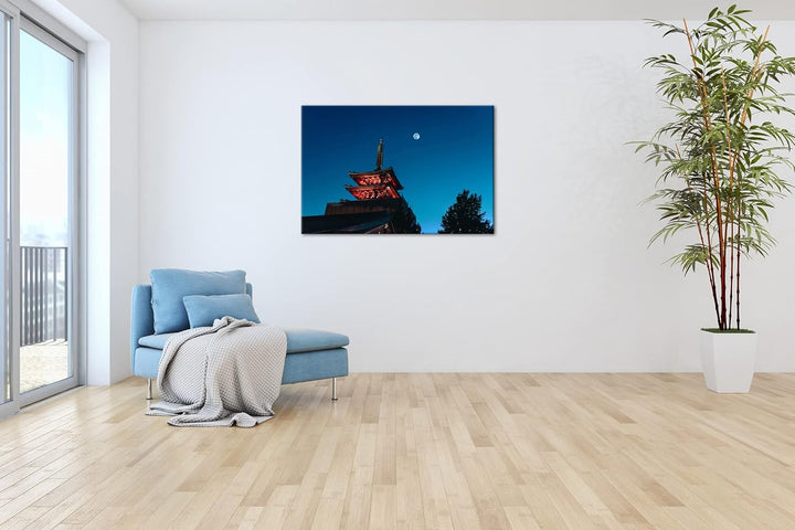Schreinturm im Schein des Mondes Format: 100x70 als Leinwandbild, Motiv fertig gerahmt auf Echtholzr