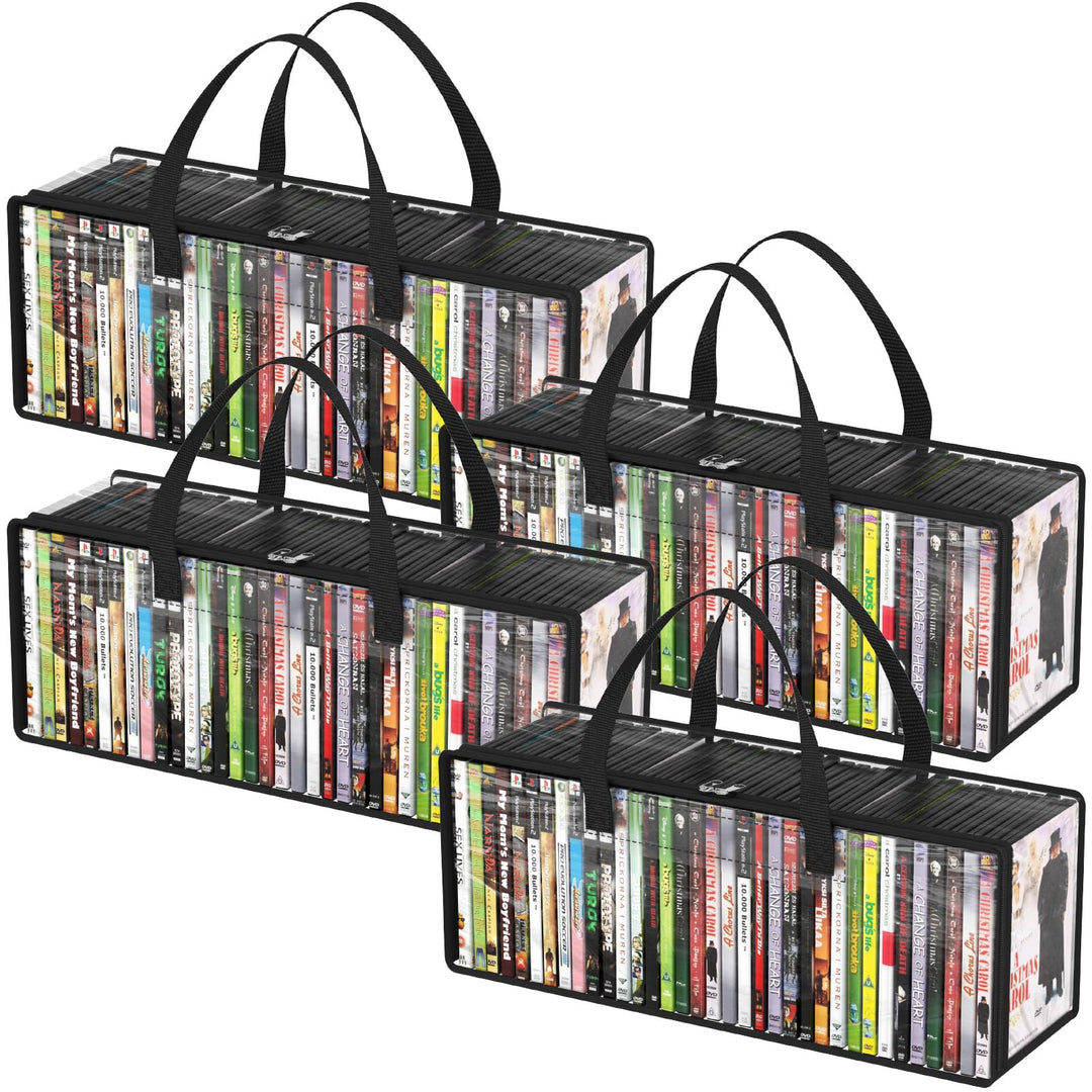 Lifewit DVD Aufbewahrungstaschen 4er, Durchsichtige PVC DVD Hüllenhalter mit Griffen, Frontfenster m