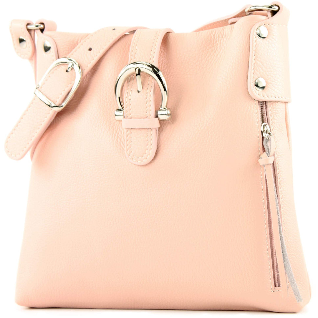 modamoda de -T04 - ital Umhängetasche Schultertasche aus Leder, Farbe:Rosa